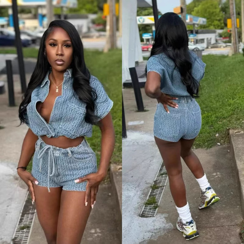 Women'S Fashion Vest Tops - Chic Summer 2 Piece Sets Denim