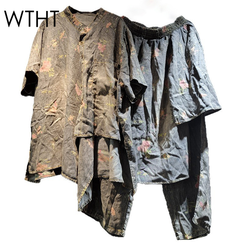 Women Fashion Jeans Top - WTHT Vintage Fashion Women Suits Print