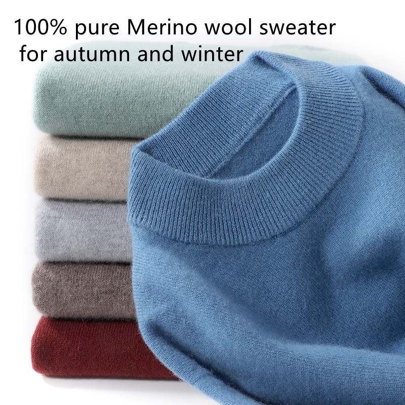 Ribbed Knit Sweater - 100% Pure Merino Wool Men's Semi