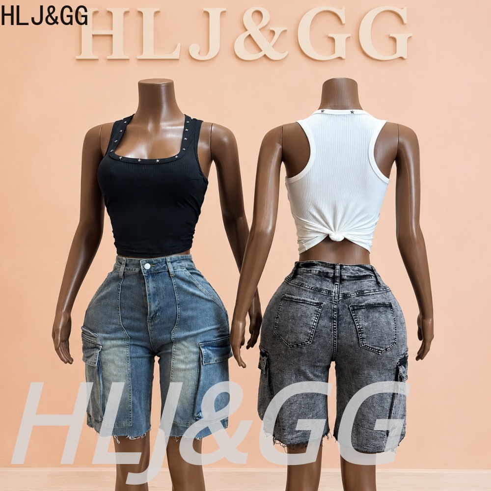 HLJ&GG Fashion Denim Pocket St - Women Fashion Jeans Top 评论和价格