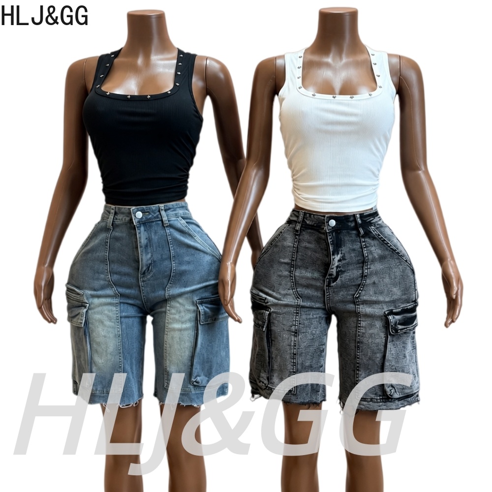 HLJ&GG Fashion Denim Pocket St - Women Fashion Jeans Top 评论和价格