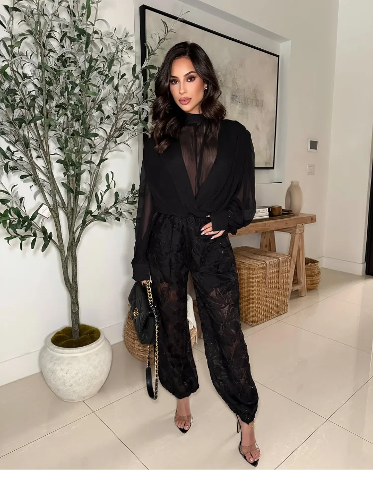 Sexy Black Sheer Chiffon Blous - Wrap Blouse Chiffon 评论和价格
