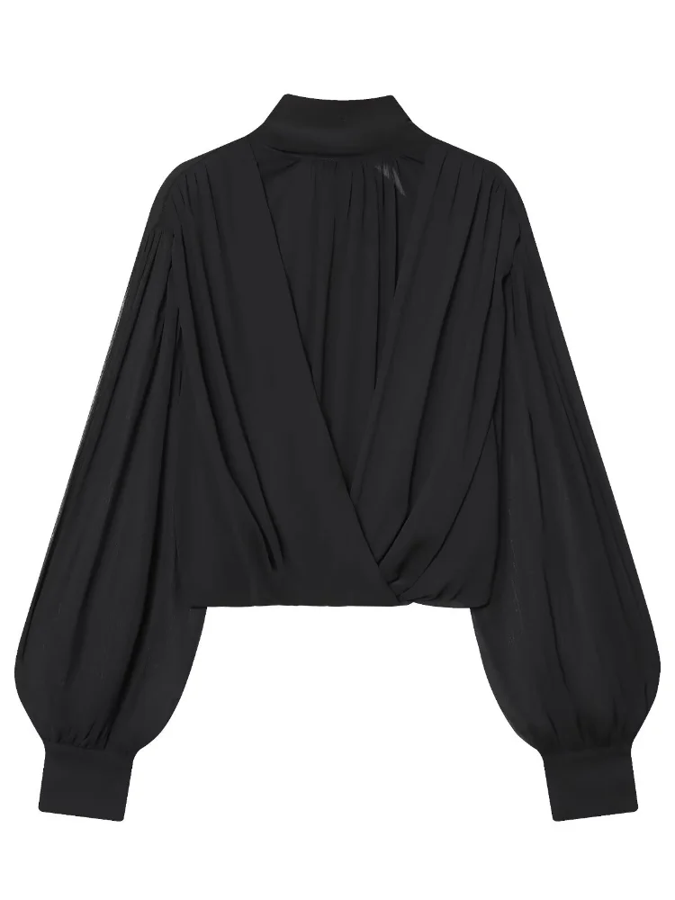 Sexy Black Sheer Chiffon Blous - Wrap Blouse Chiffon 评论和价格