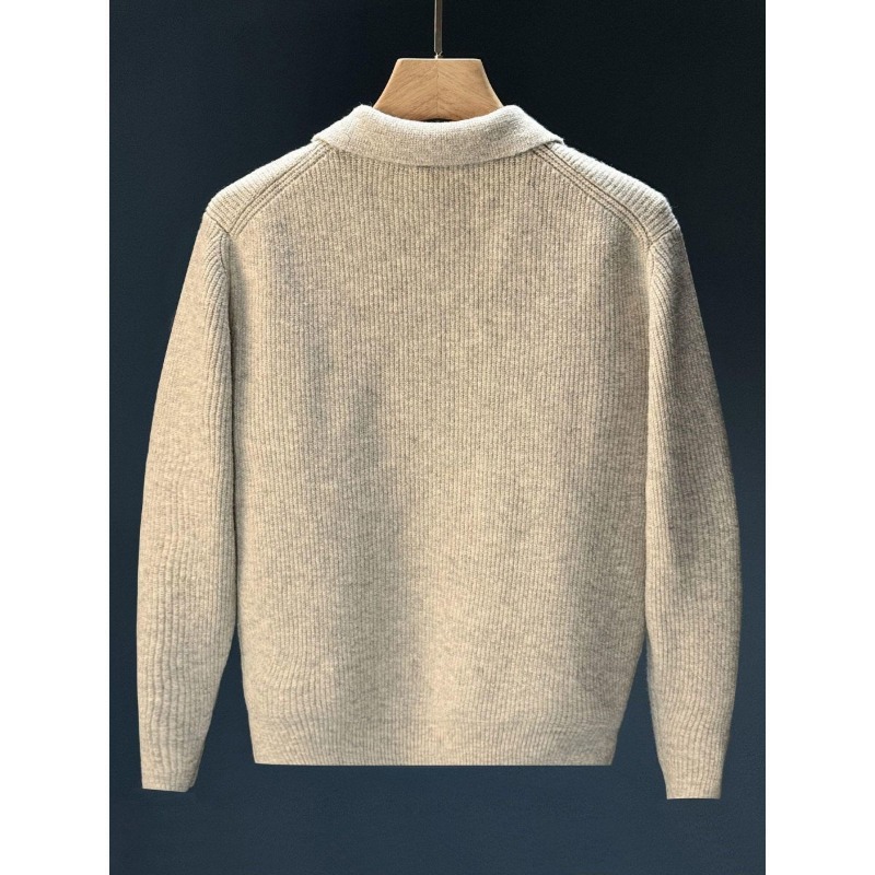 Men Polo Collar Half Button Kn - Ribbed Knit Sweater 评论和价格