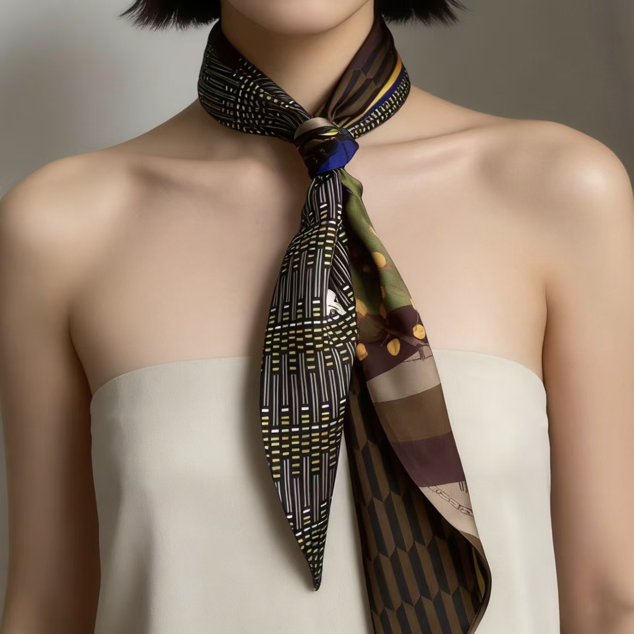 Luxury Print Long Hair Ribbon  - Women Fashion Necktie 评论和价格