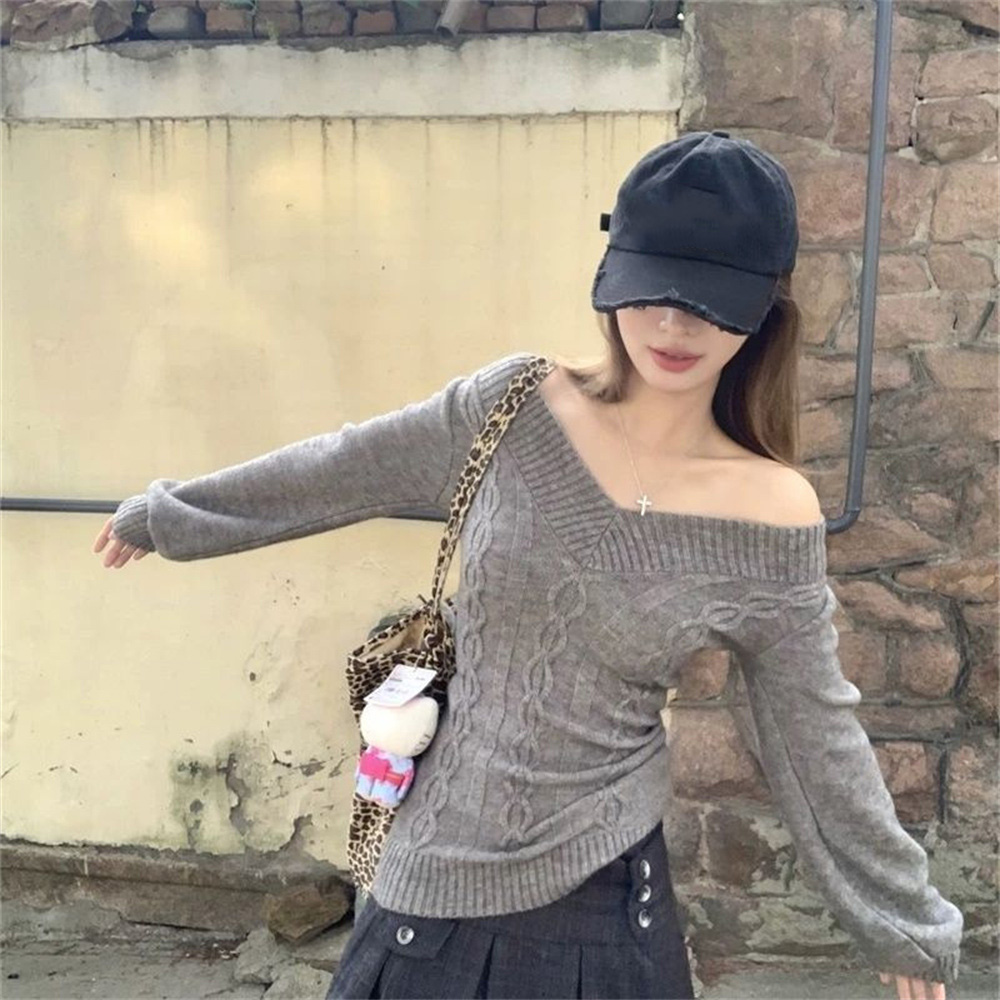 Y2K Fashion Vintage V-neck Rib - Ribbed Knit Sweater 评论和价格