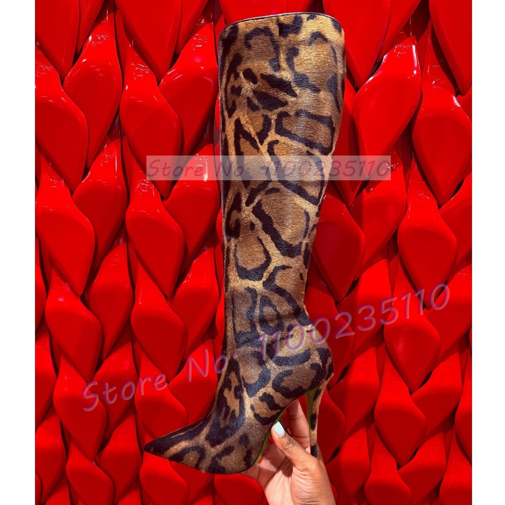 Leopard Print Faux Horsehair K - Women'S Fashion Knee High Boots 评论和价格