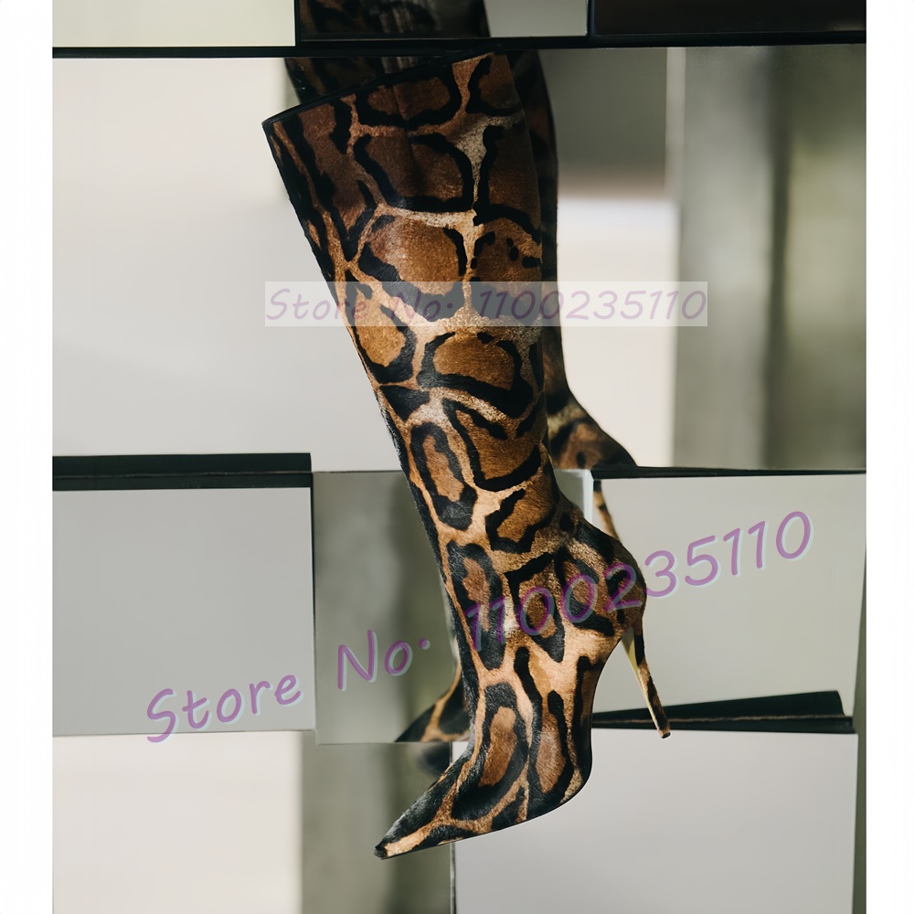 Leopard Print Faux Horsehair K - Women'S Fashion Knee High Boots 评论和价格