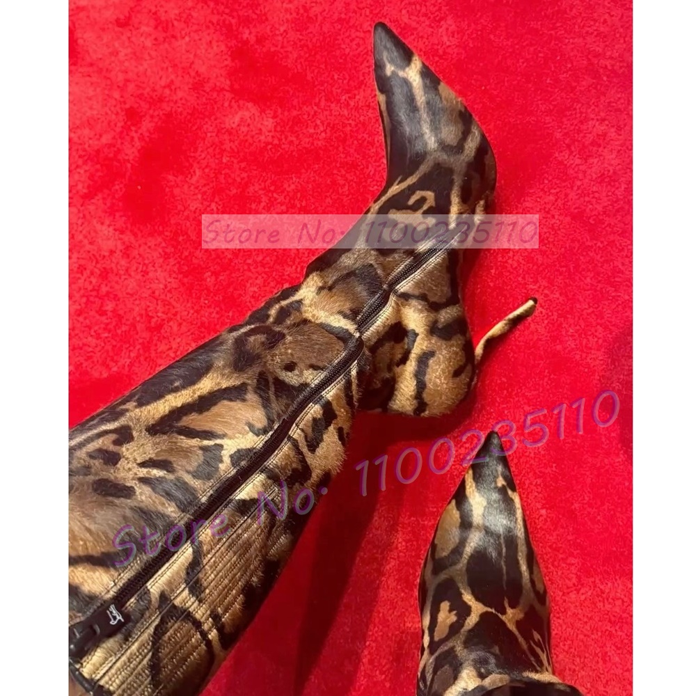 Leopard Print Faux Horsehair K - Women'S Fashion Knee High Boots 评论和价格