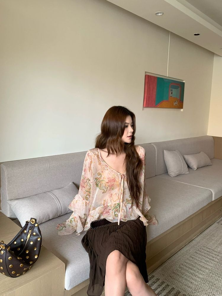 2026 Bohemian Paisley Print Ch - Wrap Blouse Chiffon 评论和价格