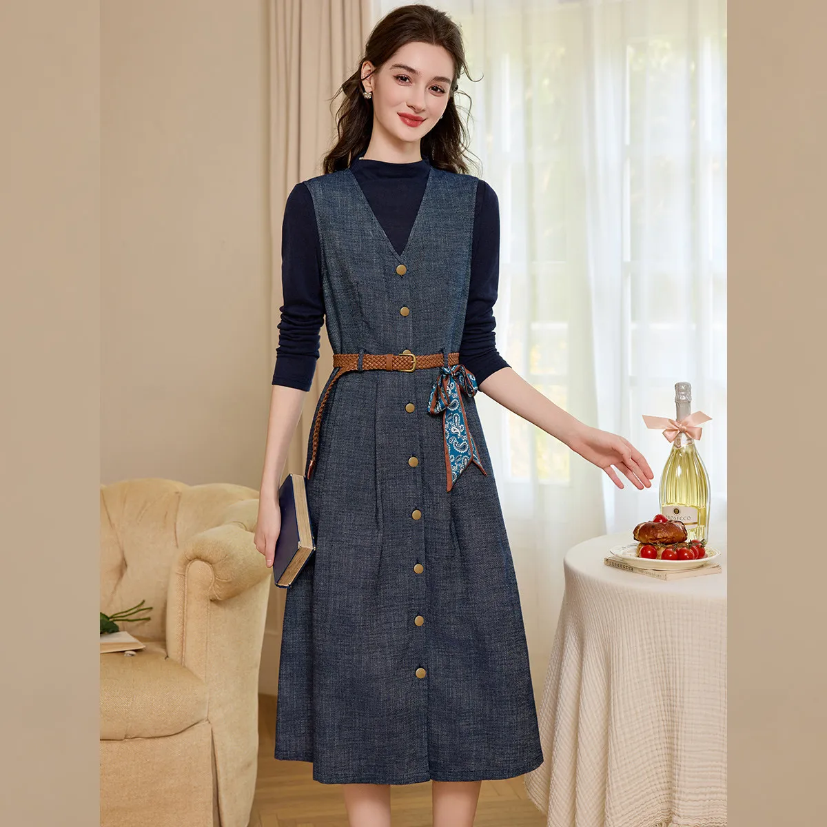 LOUISYAO High Collar Top & Dre - Belted Shirt Dress 评论和价格