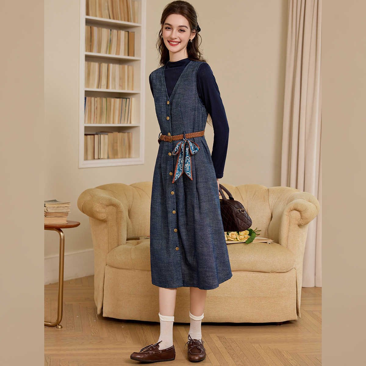 LOUISYAO High Collar Top & Dre - Belted Shirt Dress 评论和价格