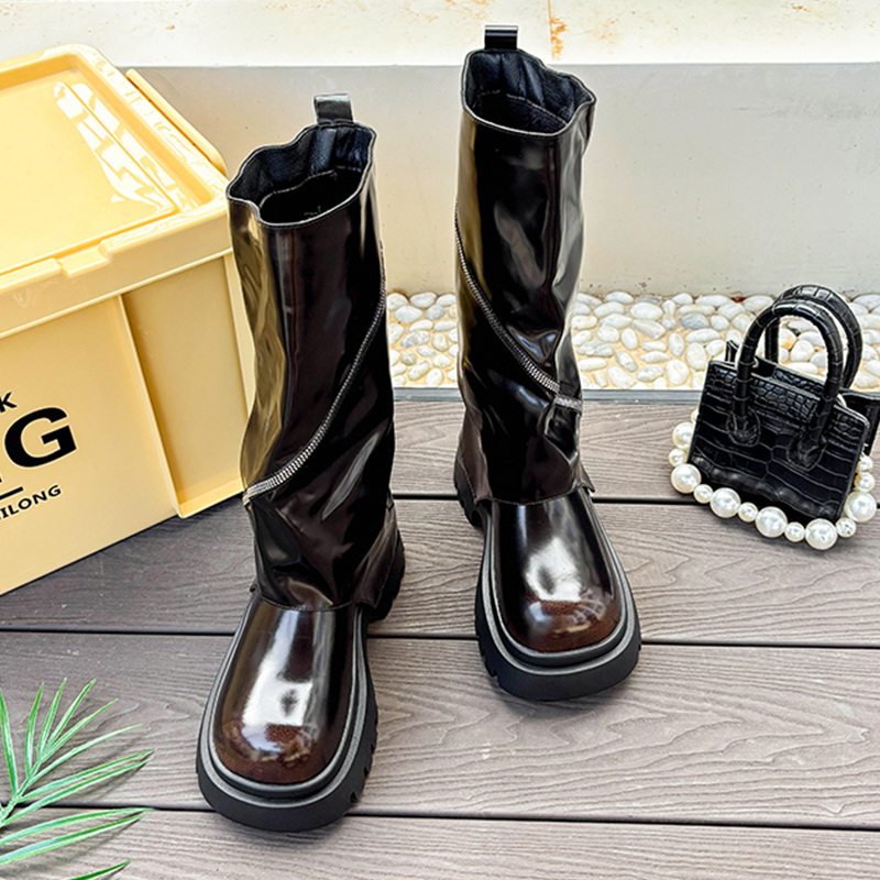 Fashion Platform Leather Shoes - Women'S Fashion Boots 2025 评论和价格