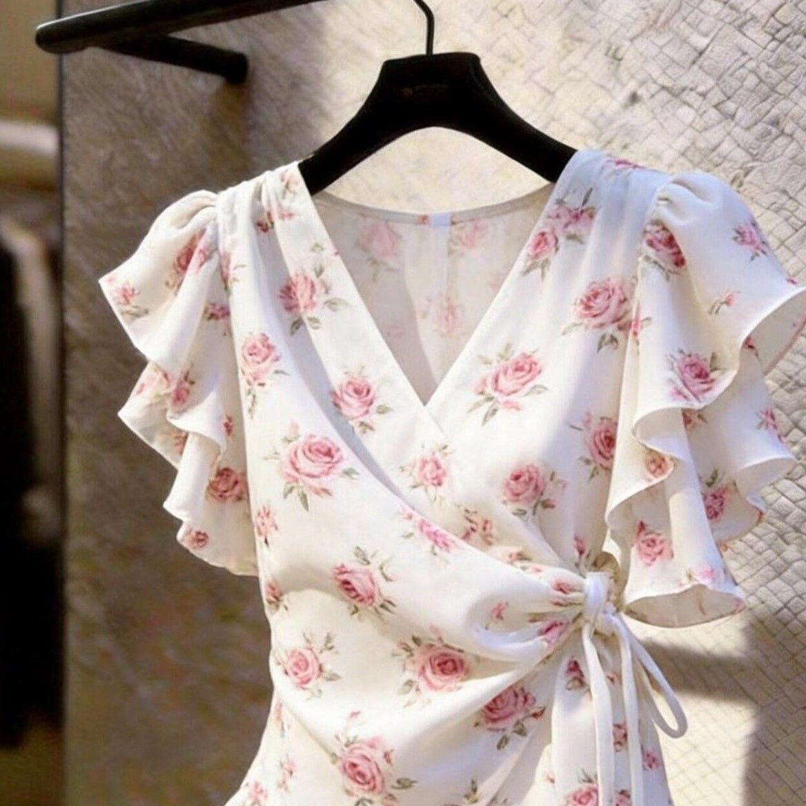 Women V Neck Wrap Chiffon Blou - Wrap Blouse Chiffon 评论和价格