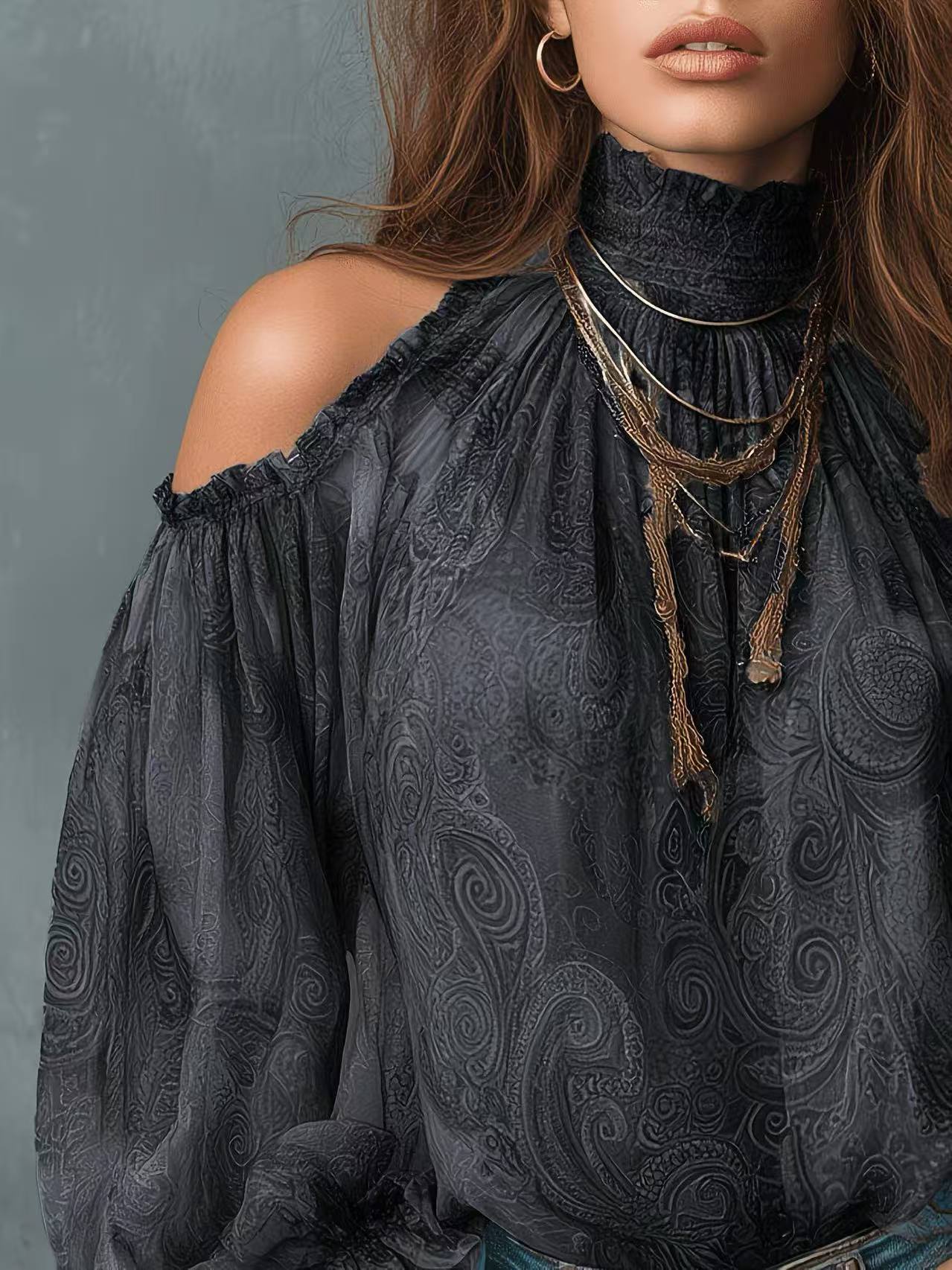 Women's Cold Shoulder Paisley  - Wrap Blouse Chiffon 评论和价格