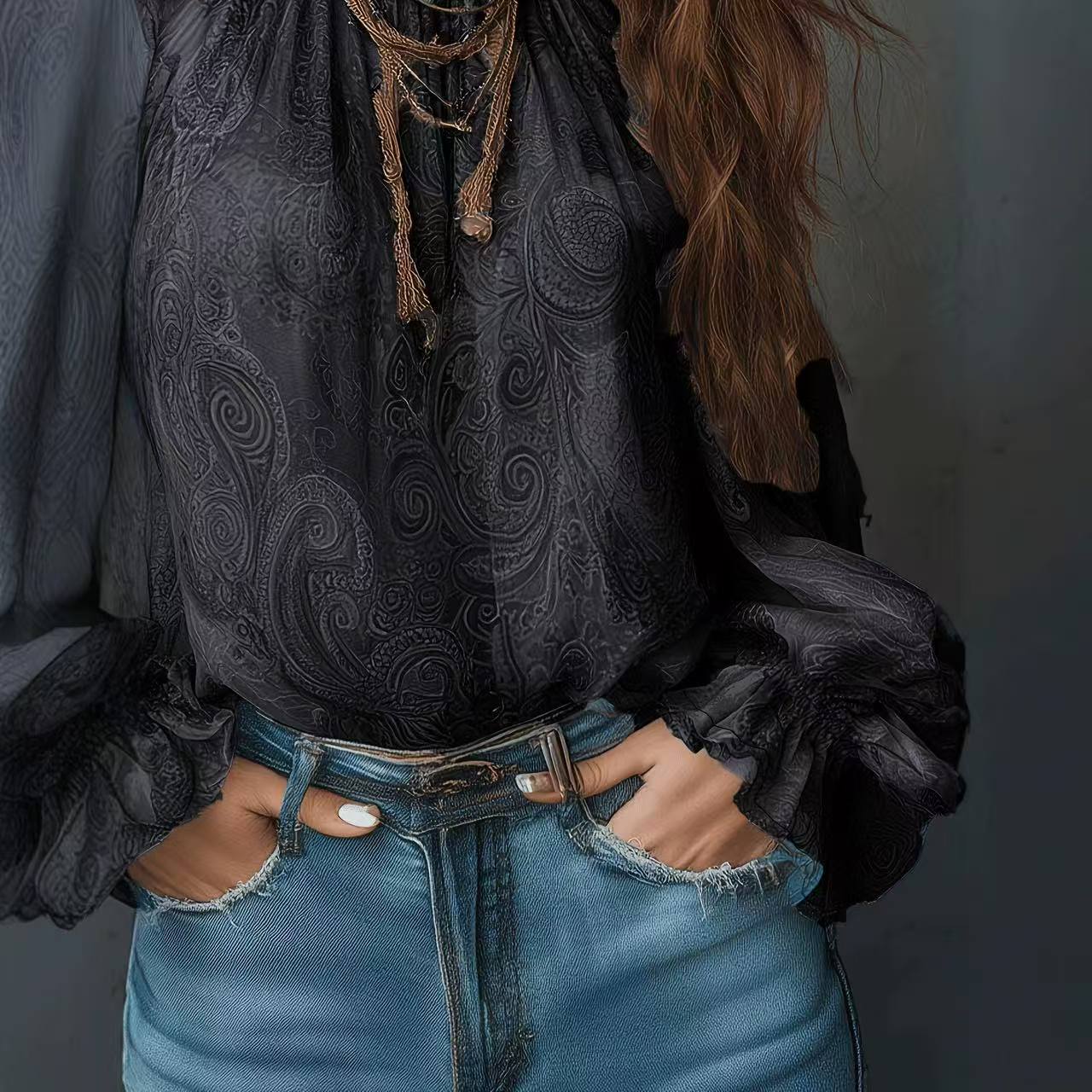 Women's Cold Shoulder Paisley  - Wrap Blouse Chiffon 评论和价格