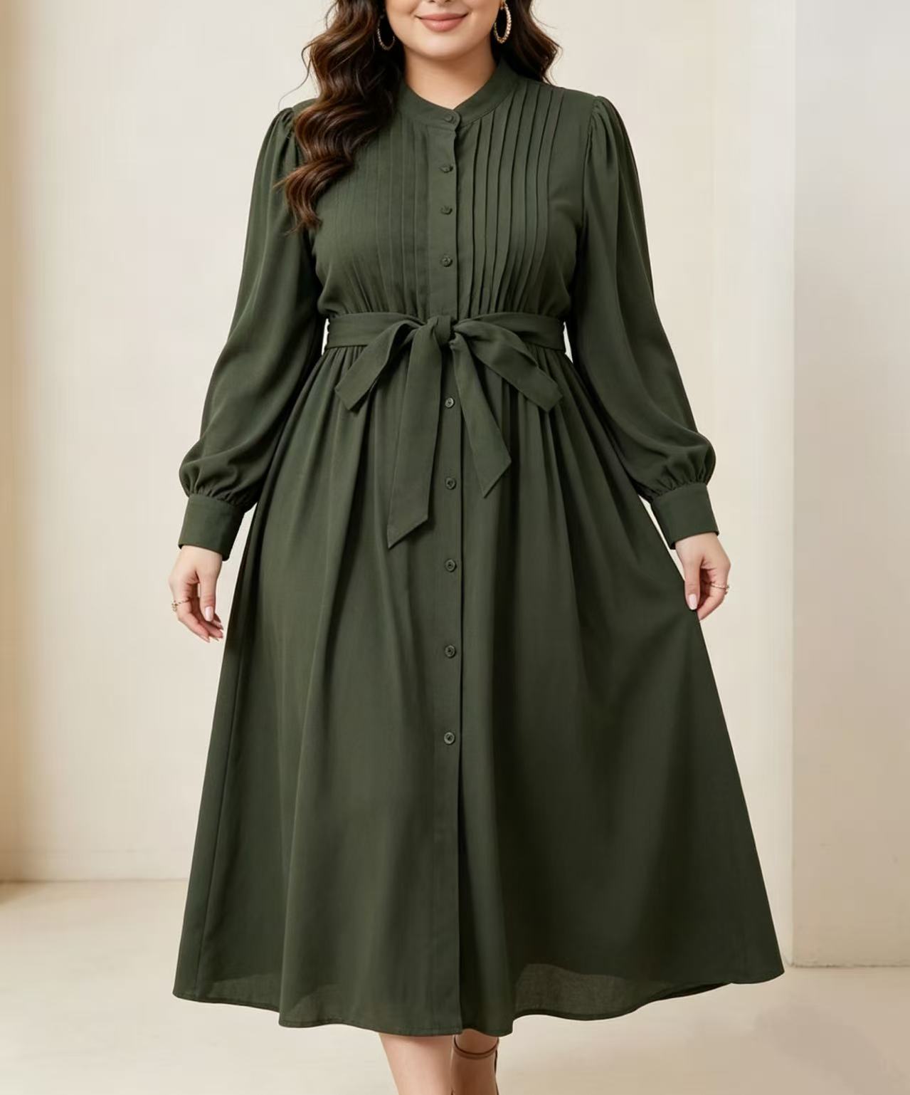 Plus size women's army green p - Belted Shirt Dress 评论和价格