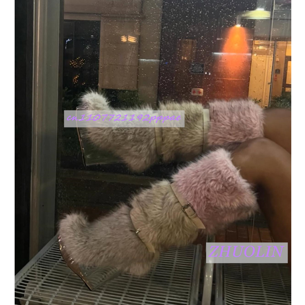 Winter Gradient Furry Transpar - Women'S Fashion Knee High Boots 评论和价格