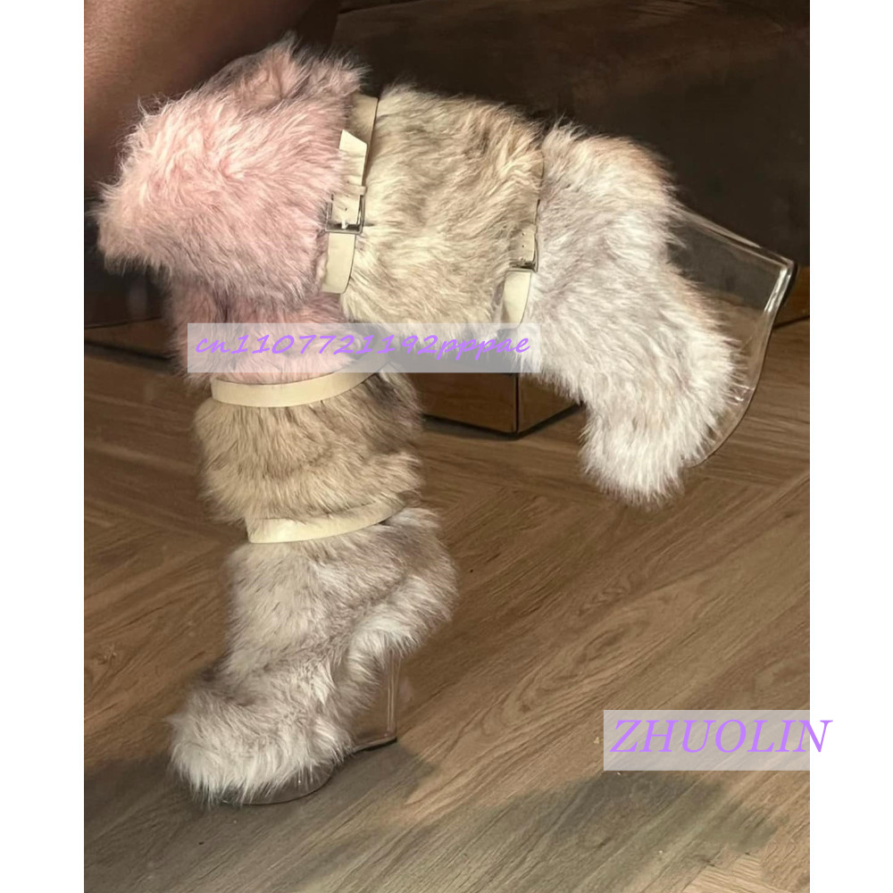 Winter Gradient Furry Transpar - Women'S Fashion Knee High Boots 评论和价格