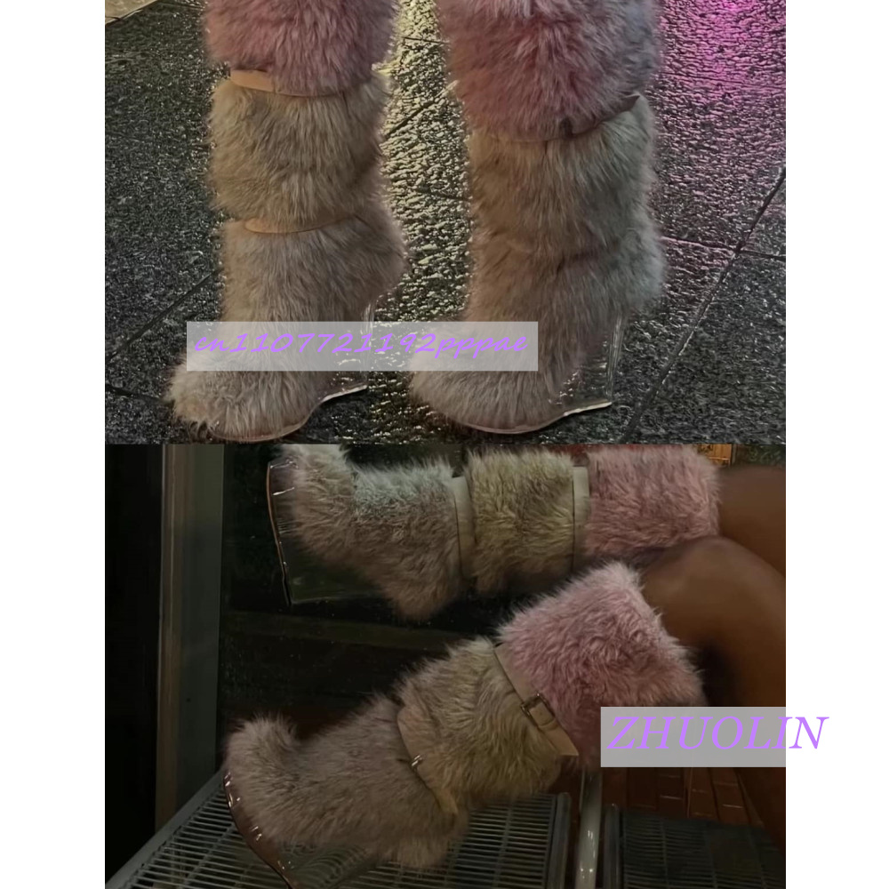 Winter Gradient Furry Transpar - Women'S Fashion Knee High Boots 评论和价格