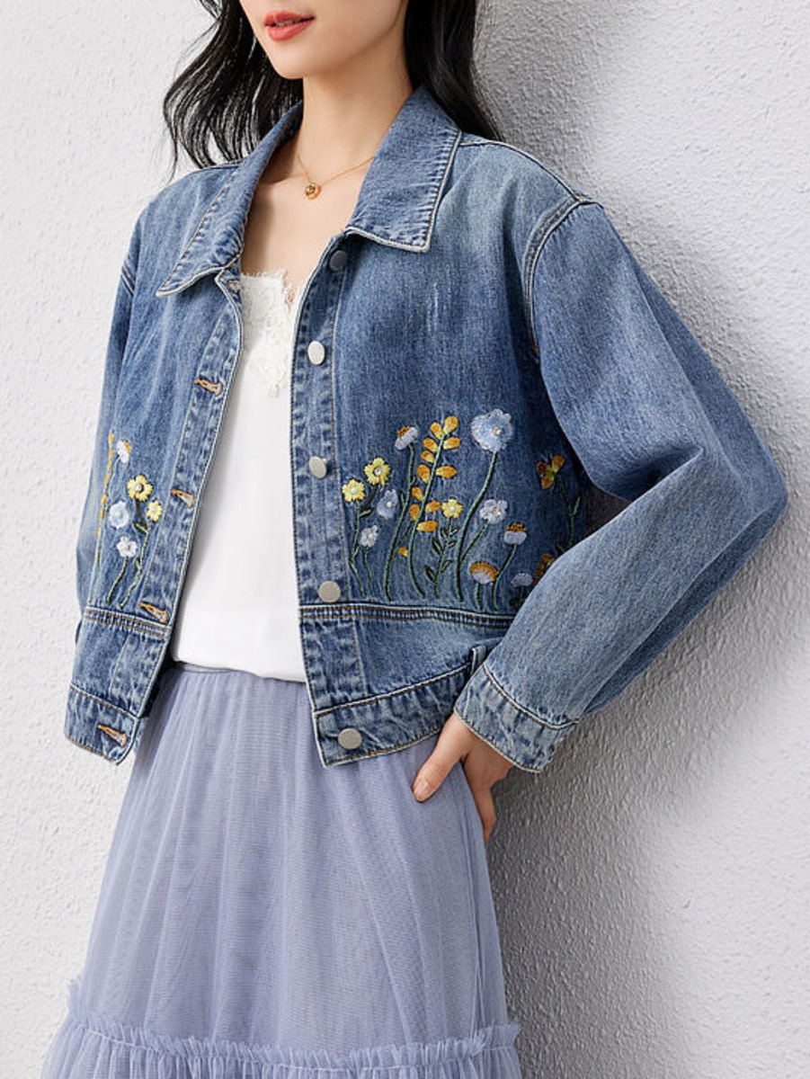 Floral Embroidered Denim Short - Women Fashion Jeans Top 评论和价格
