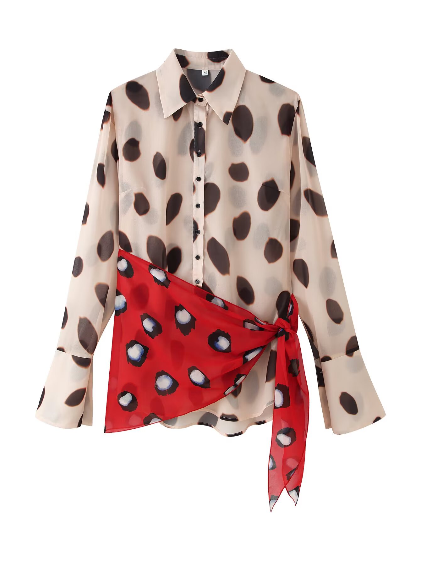 Women Long Sleeve Dot Print Lo - Wrap Blouse Chiffon 评论和价格
