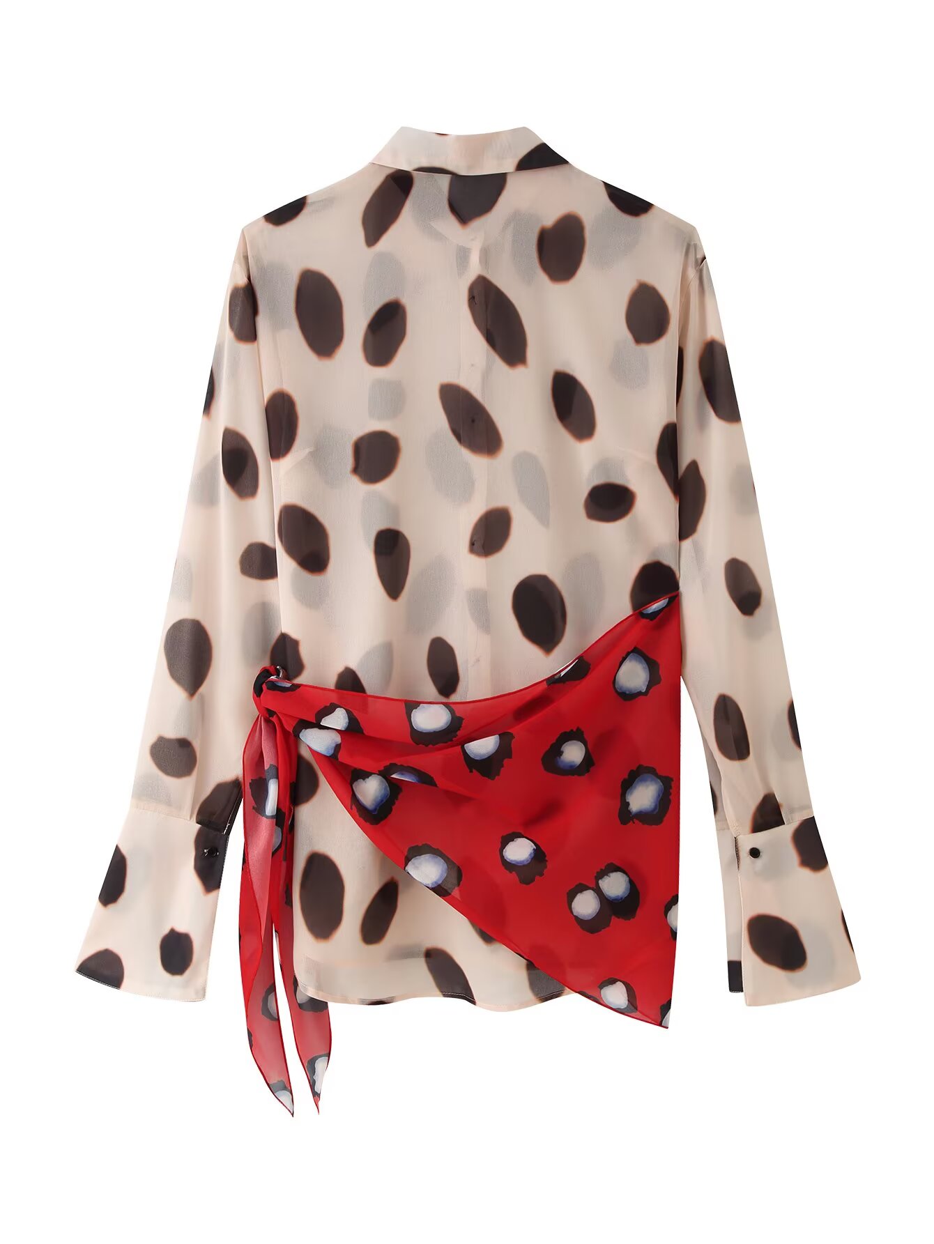 Women Long Sleeve Dot Print Lo - Wrap Blouse Chiffon 评论和价格