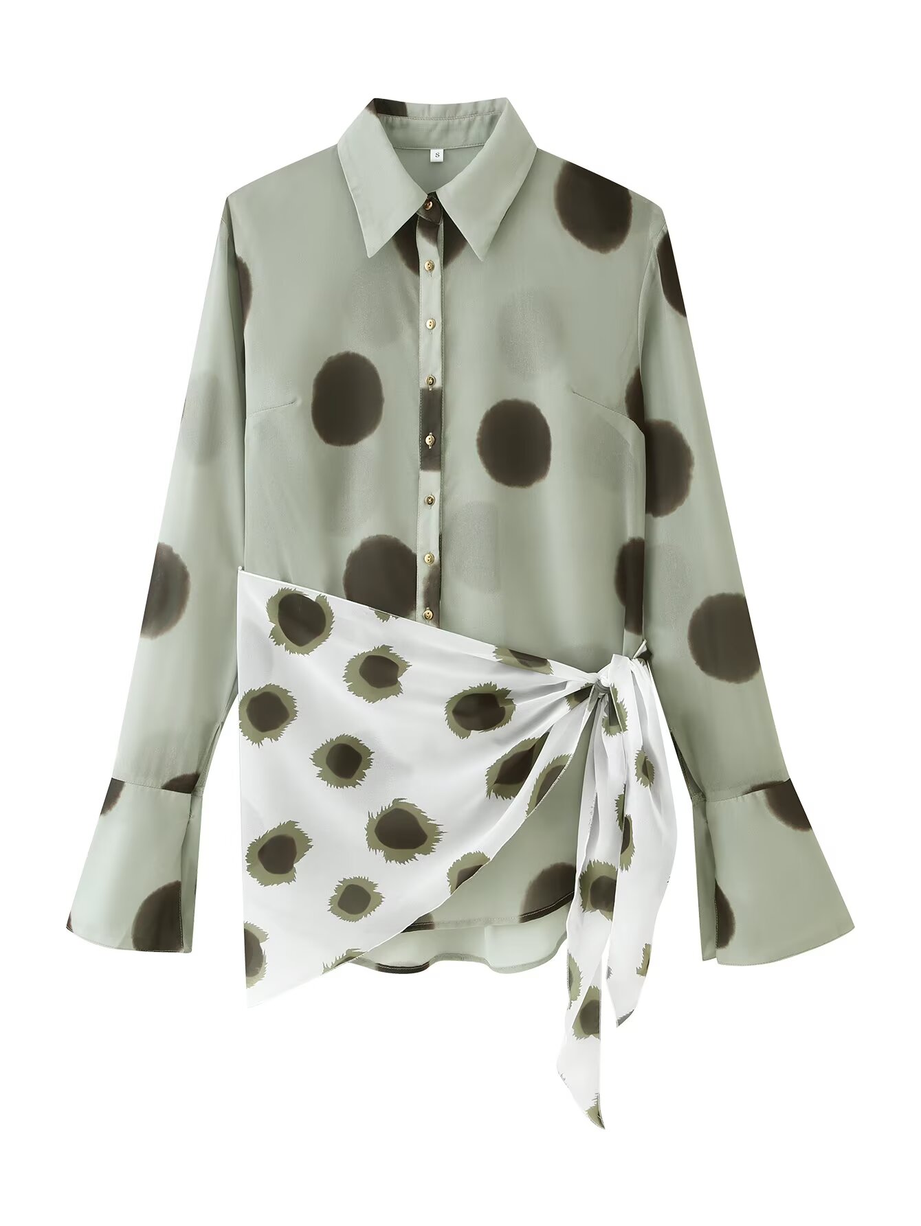 Women Long Sleeve Dot Print Lo - Wrap Blouse Chiffon 评论和价格