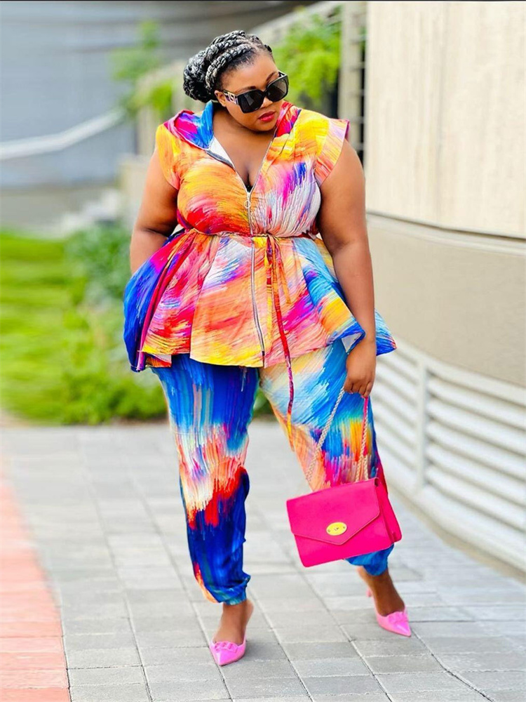 Wmstar Plus Size Women Clothin - Tie Dye Two Piece 评论和价格