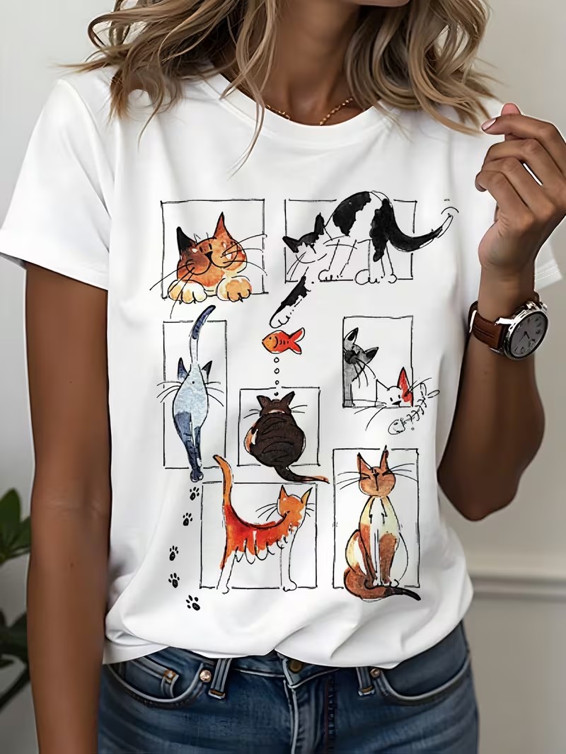 Women's 90s Casual T Shirt Gra - Women Fashion Pose 评论和价格