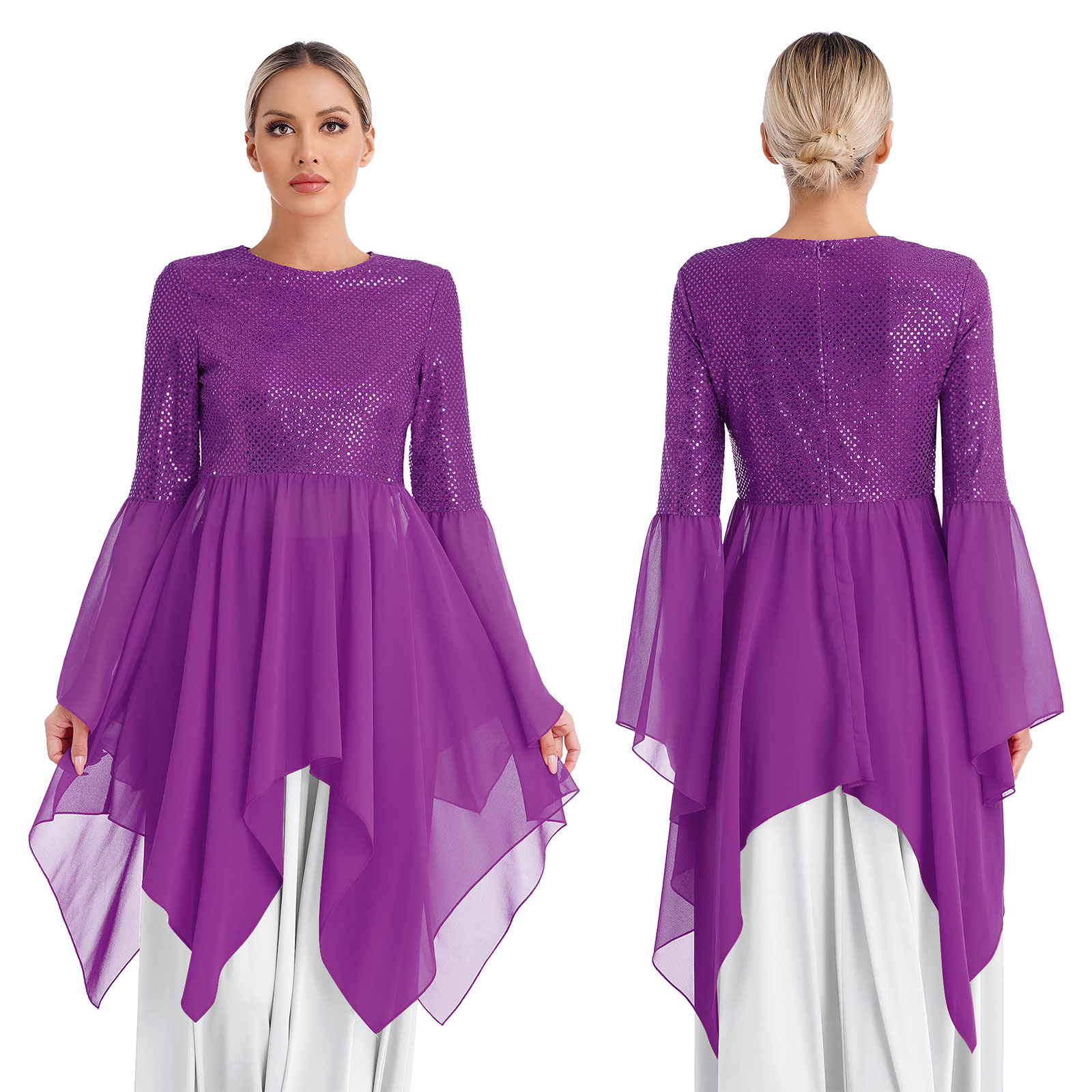 Women Chiffon Liturgical Worsh - Wrap Blouse Chiffon 评论和价格