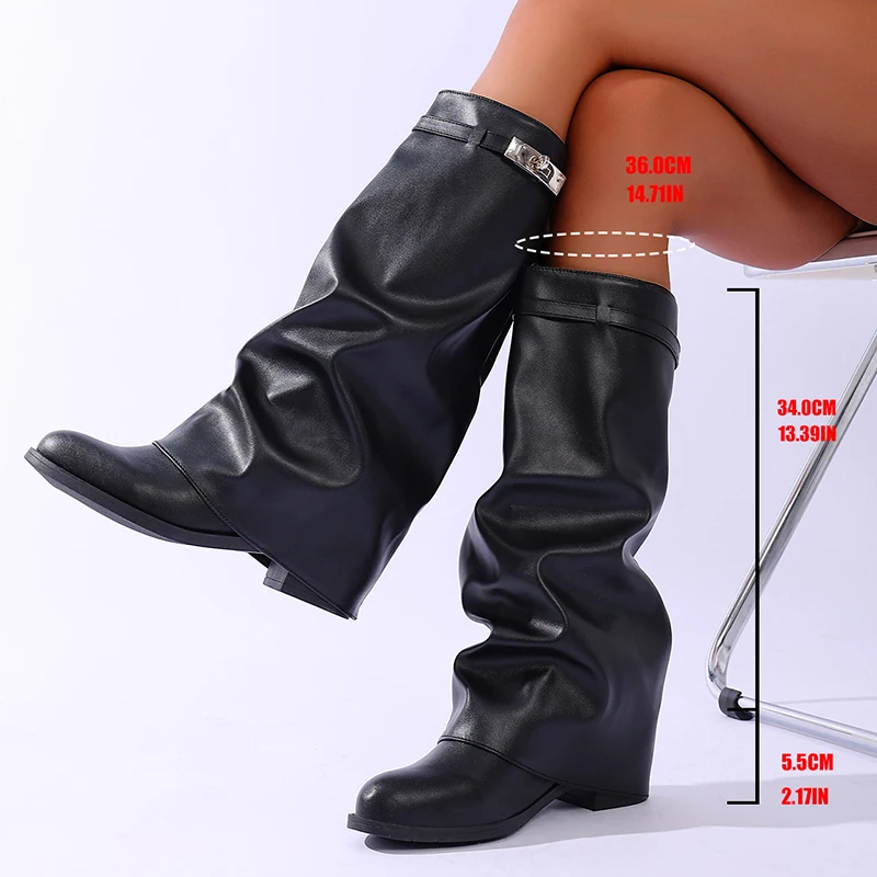 Brand Design Black Pu Leather  - Women'S Fashion Knee High Boots 评论和价格