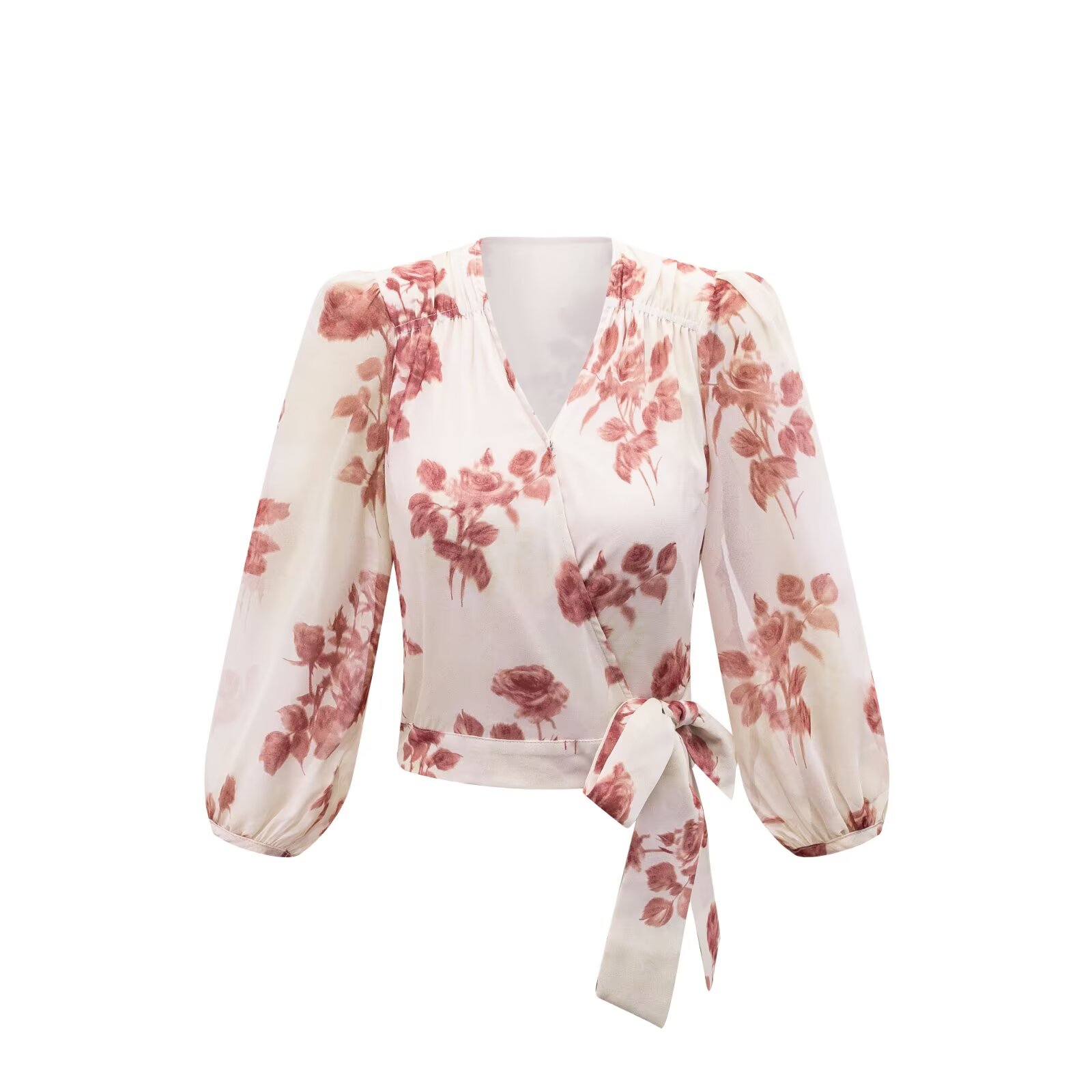 Women V-neck Wrap Bandage Blou - Wrap Blouse Chiffon 评论和价格