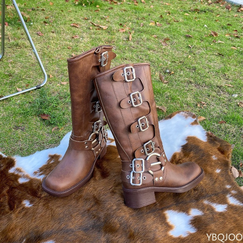 Belt buckle retro high boots n - Women'S Fashion Boots 2025 评论和价格