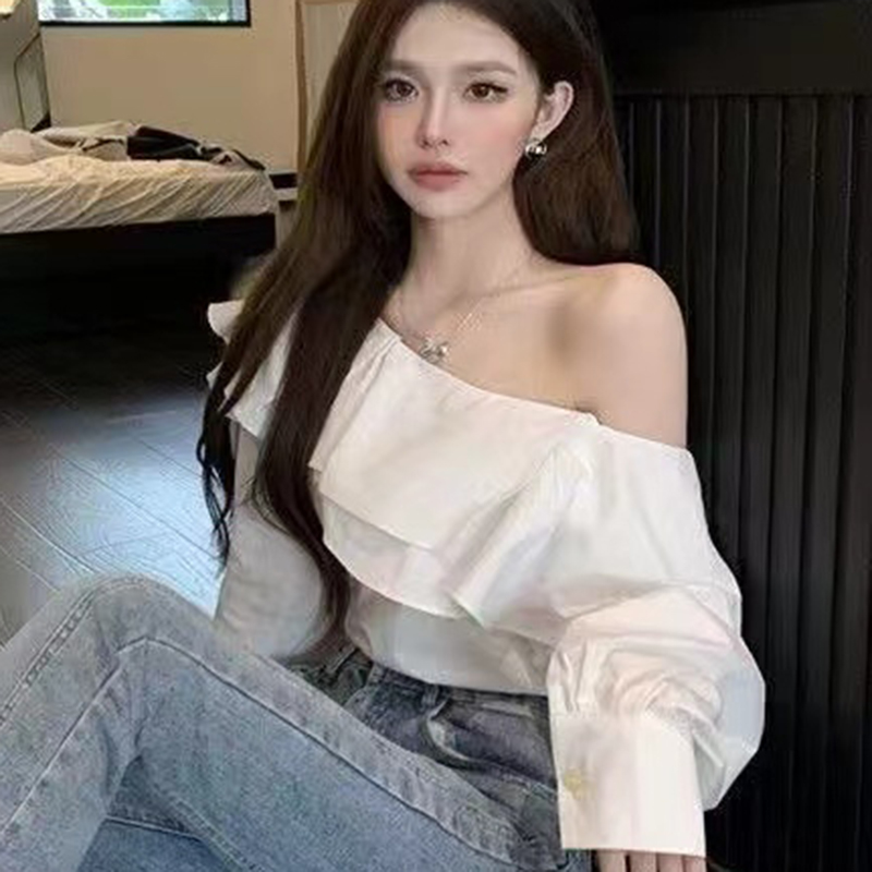 Vintage Ruffled Off Shoulder W - Wrap Blouse Chiffon 评论和价格