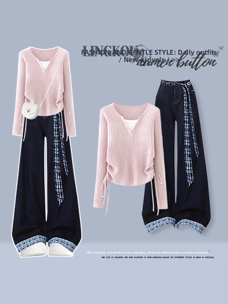 Korean Style High Waist Knitte - Women Fashion Jeans Top 评论和价格