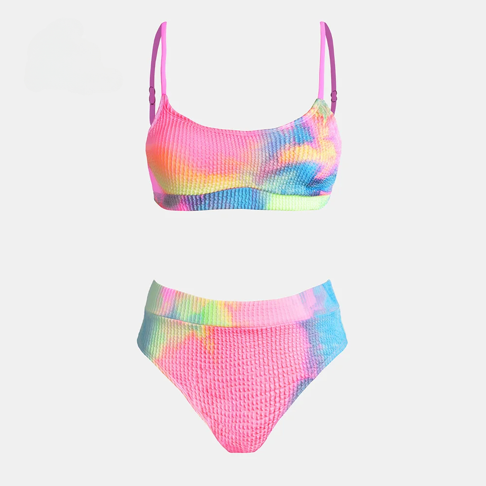 Textured Tie-Dye High Waist Bi - Tie Dye Two Piece 评论和价格