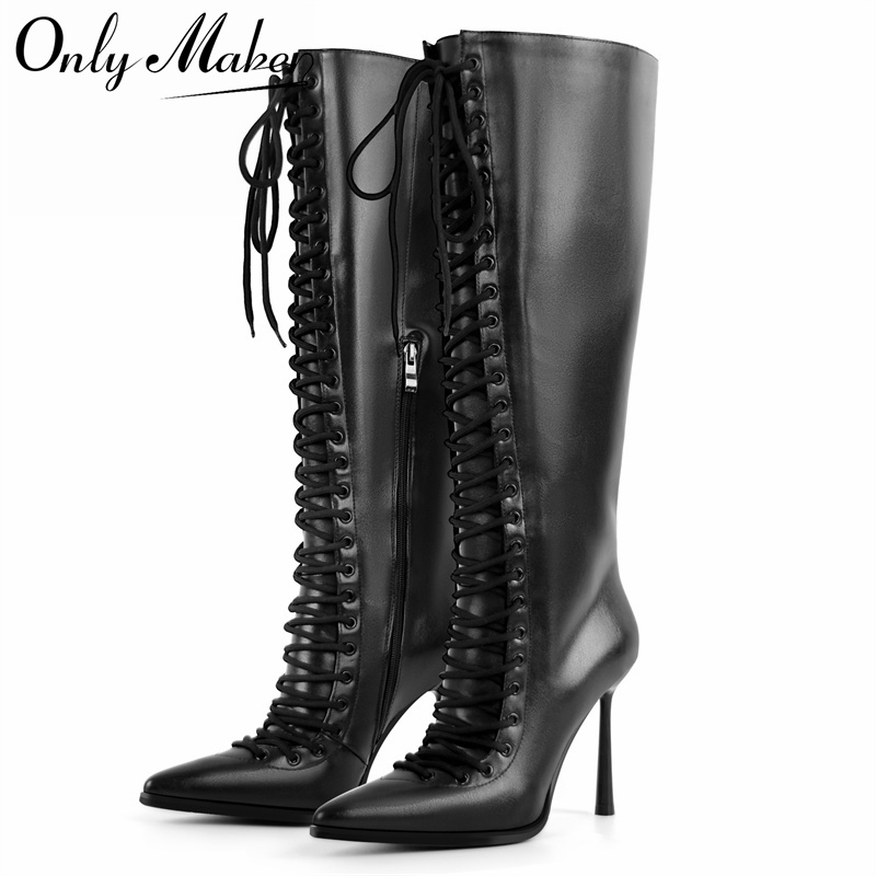 Onlymaker Pointed Toe Lace Up  - Women'S Fashion Knee High Boots 评论和价格