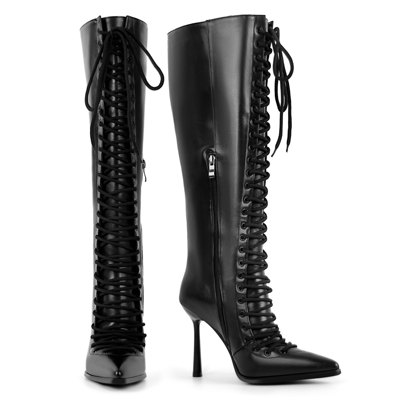 Onlymaker Pointed Toe Lace Up  - Women'S Fashion Knee High Boots 评论和价格
