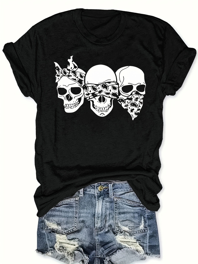 Happy Cartoon Skull T-Shirt, L - Women'S Fashion Trends 2026 Spring Summer 评论和价格