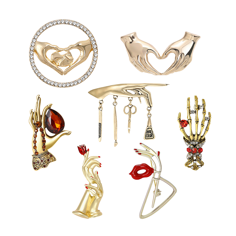 Hand Pose Heart Brooches For W - Women Fashion Pose 评论和价格
