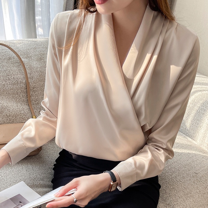 Women Wrap V Neck Satin Blouse - Wrap Blouse Chiffon 评论和价格