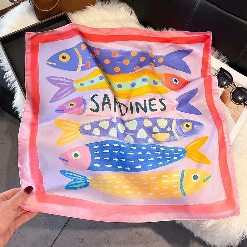 Fashion Fish Pattern Square Si - Women Fashion Necktie 评论和价格