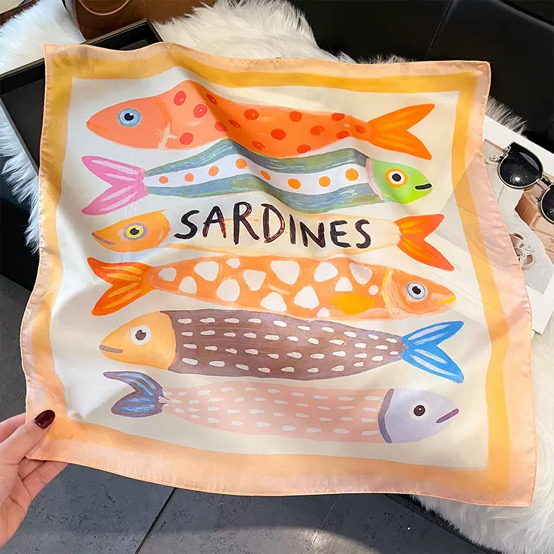 Fashion Fish Pattern Square Si - Women Fashion Necktie 评论和价格