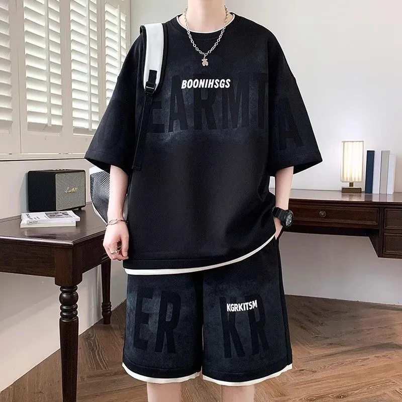 Men Tie Dye Letter Print Two P - Tie Dye Two Piece 评论和价格