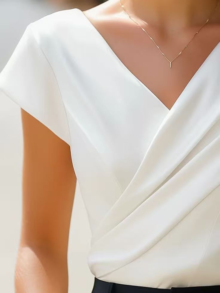 Summer Womens Blouse Solid Whi - Wrap Blouse Chiffon 评论和价格