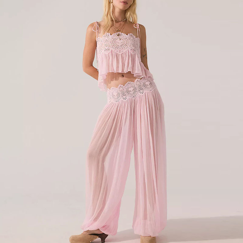 Boho Lace Trim 2 Piece Outfit  - Tie Dye Two Piece 评论和价格