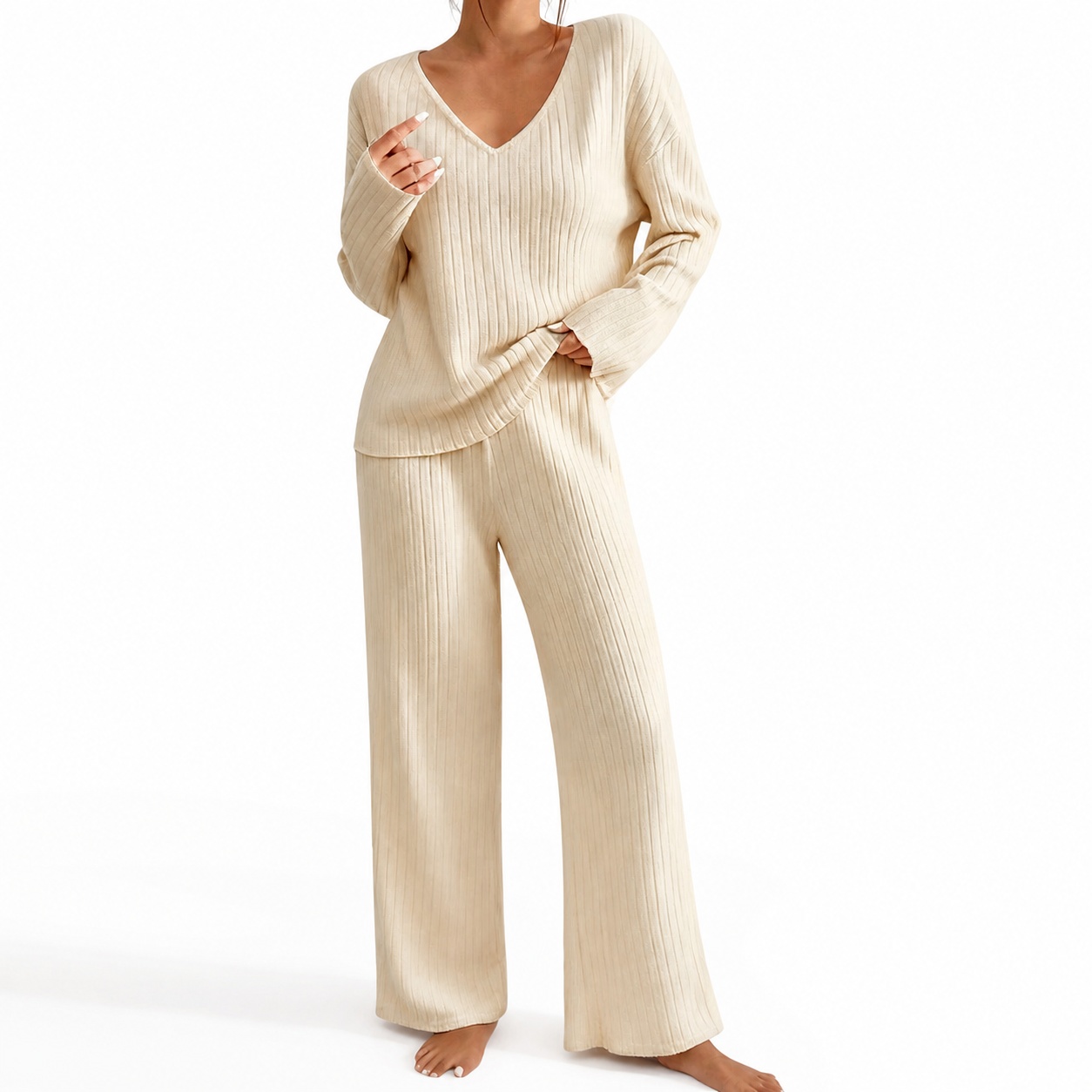 Women's Autumn V Neck Loose Fi - Ribbed Knit Sweater 评论和价格