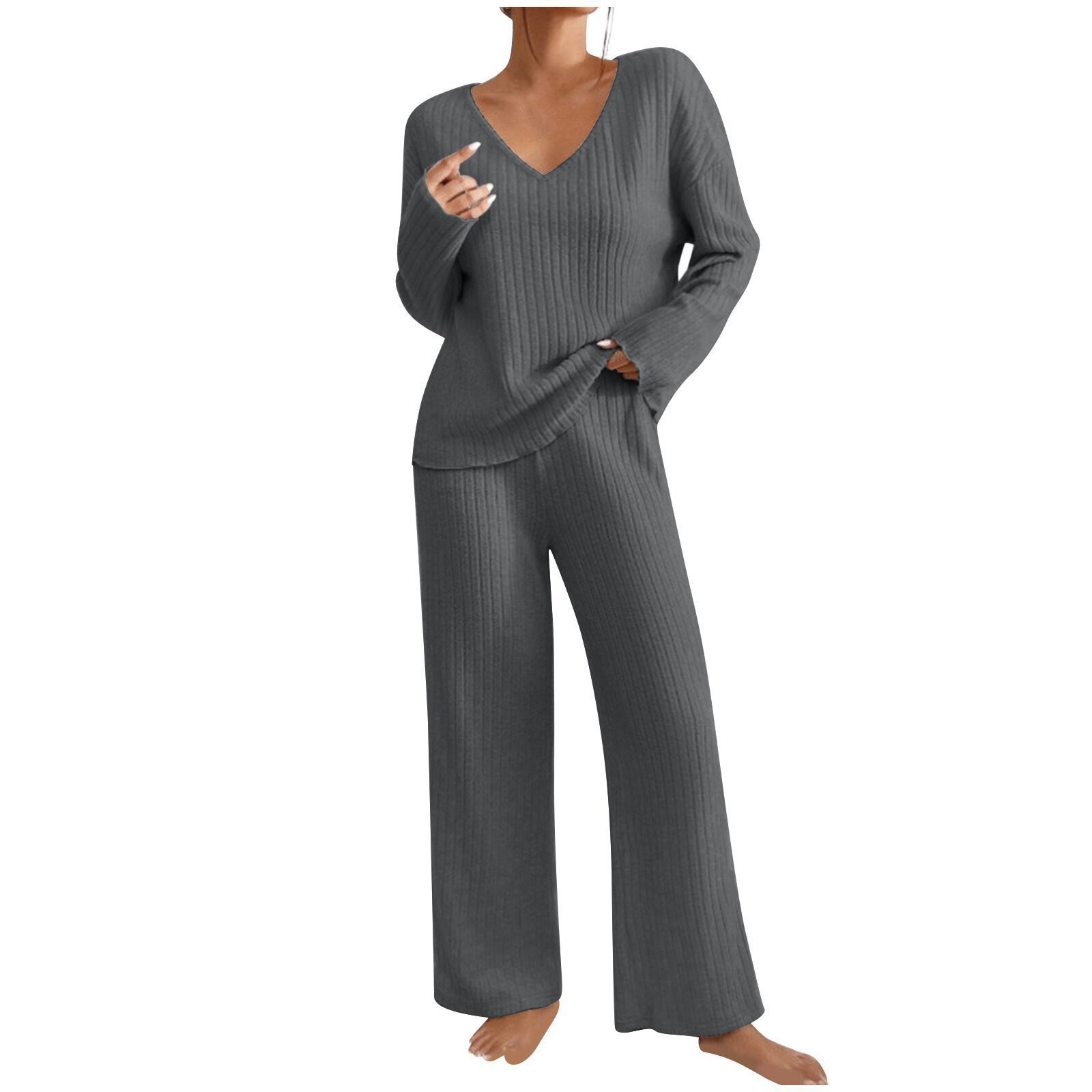 Women's Autumn V Neck Loose Fi - Ribbed Knit Sweater 评论和价格