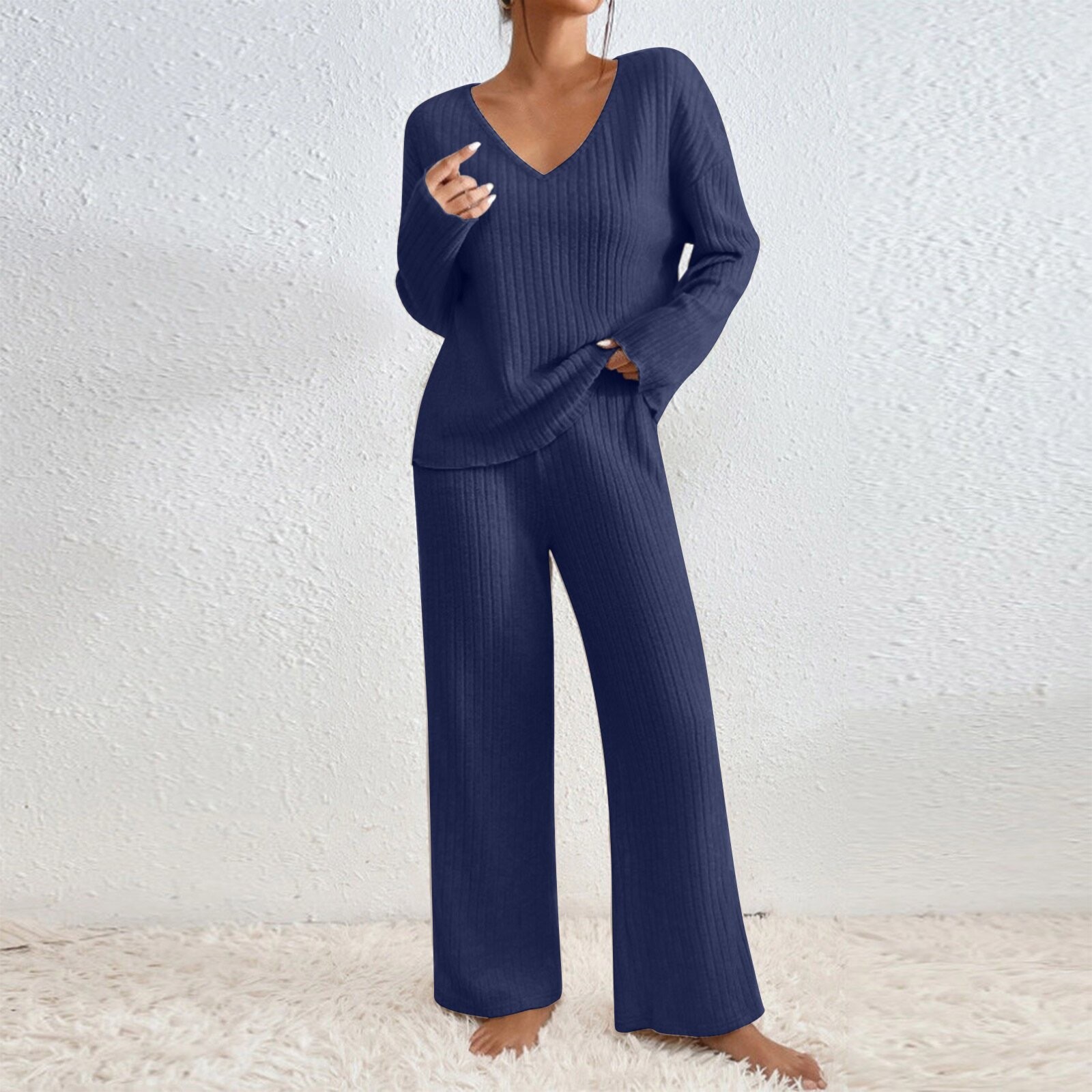 Women's Autumn V Neck Loose Fi - Ribbed Knit Sweater 评论和价格